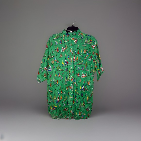 Polo Ralph Lauren Other - Polo Ralph Lauren Men Shirt 100% Linen Sail Boat Short Sleeve Button Up Size LT